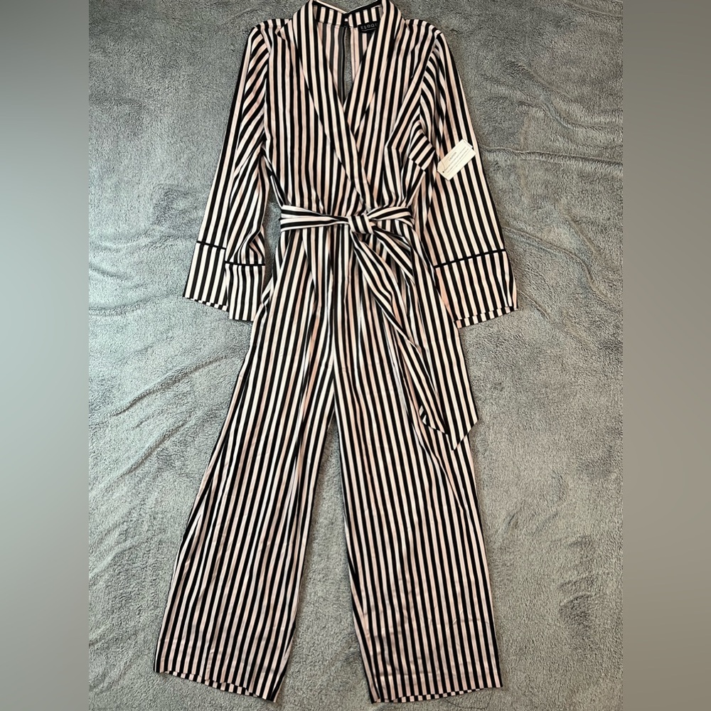 NWT Eloquii Pink and Black Satin Jumpsuit
